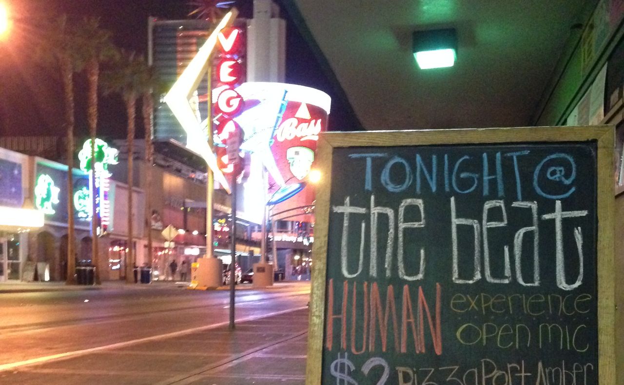 Sandwich board sign for The Human Experience in Vegas