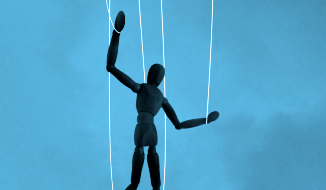 silhouette of a posable human drawing model with puppet strings attached